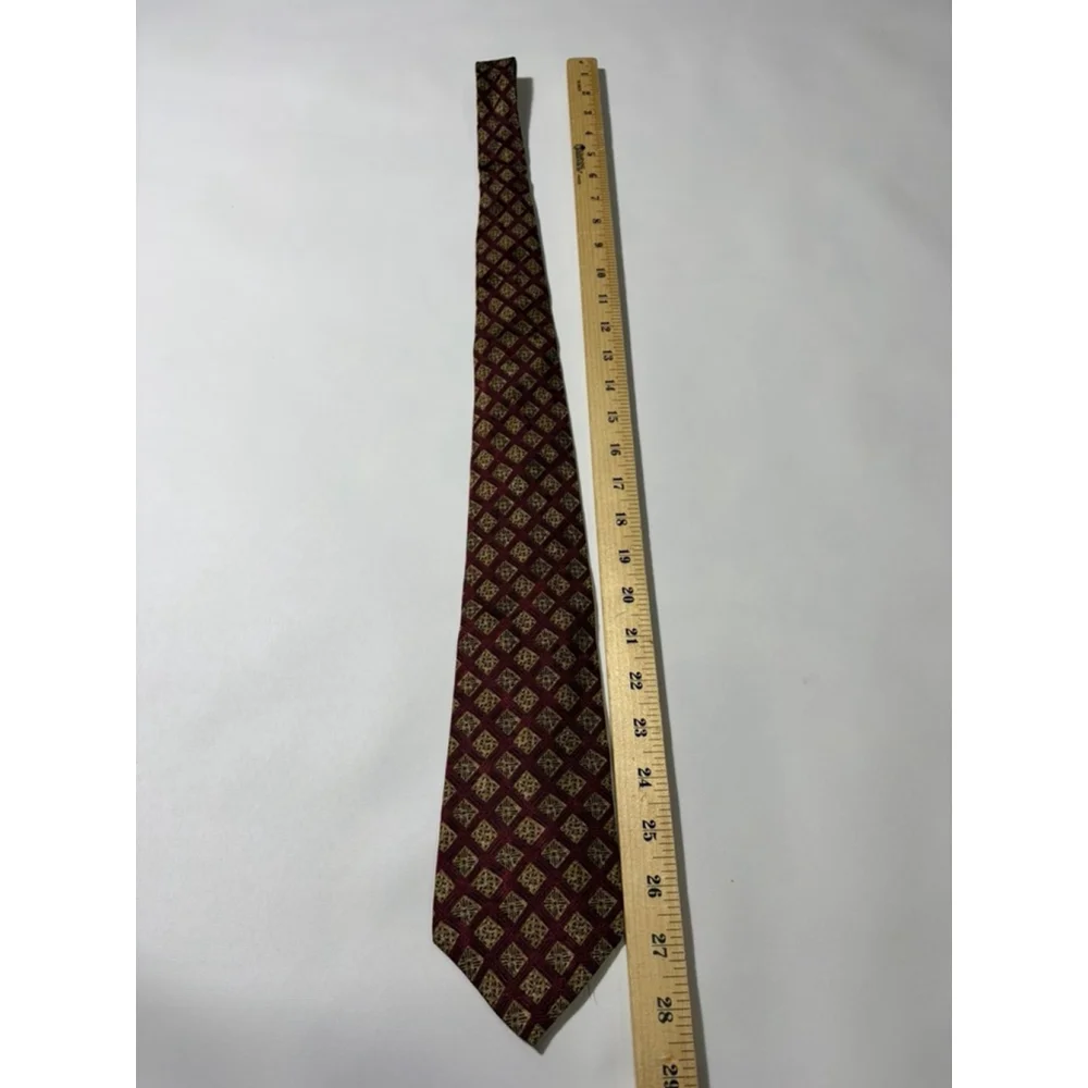 Vintage GAP Burgundy Gold Geometric Silk Tie 90s Classic Pattern